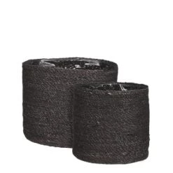 Mica Decorations Jarres Et Cache-pots Lot De 2 Cache-pots En Jute Noir -Plantes vertes Soldes 2 cache pots en jonc de mer gris h26