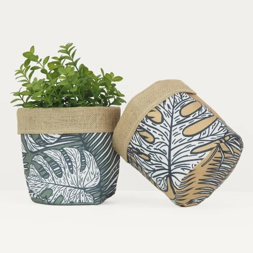Ligne Déco Jarres Et Cache-pots 2 Cache-Pots Plante Panier Rangement En Jute Et Tissu, D.18cm 3 Ligne Déco Jarres Et Cache-pots 2 Cache-Pots Plante Panier Rangement En Jute Et Tissu, D.18cm – Image 3