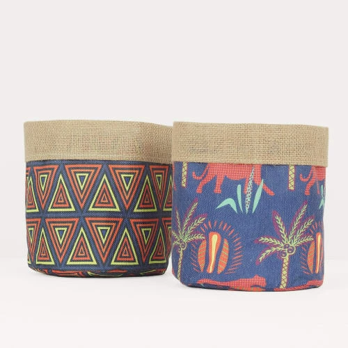 Ligne Déco Jarres Et Cache-pots 2 Cache-Pots Plante Panier Rangement En Jute Et Tissu, D.18cm 2 Ligne Déco Jarres Et Cache-pots 2 Cache-Pots Plante Panier Rangement En Jute Et Tissu, D.18cm – Image 2