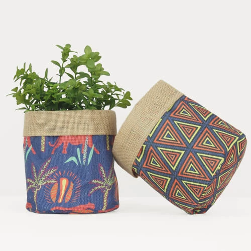 Ligne Déco Jarres Et Cache-pots 2 Cache-Pots Plante Panier Rangement En Jute Et Tissu, D.18cm 3 Ligne Déco Jarres Et Cache-pots 2 Cache-Pots Plante Panier Rangement En Jute Et Tissu, D.18cm – Image 3