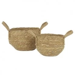 Ligne Déco Jarres Et Cache-pots 2 Cache-Pots Plante Panier Rangement Jonc Tressé, D.20/25cm