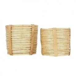 Ligne Déco Jarres Et Cache-pots 2 Cache-Pots Plante Panier Rangement Rotin Tressé, D.16/19cm