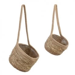 Mica Decorations Jarres Et Cache-pots 2 Cache-pots Suspendu En Jonc De Mer Marron Clair H20