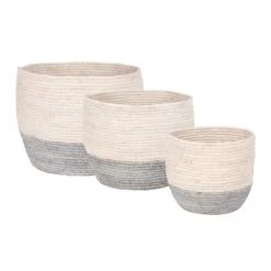 Maisons Du Monde Jarres Et Cache-pots 3 Cache-pots En Fibre De Maïs Bleu Gris H27