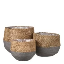 Mica Decorations Jarres Et Cache-pots 3 Cache-pots En Jonc De Mer Gris H24 -Plantes vertes Soldes 3 cache pots en jonc de mer gris h24 3