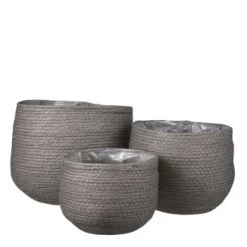 Mica Decorations Jarres Et Cache-pots 3 Cache-pots En Jonc De Mer Gris H24 -Plantes vertes Soldes 3 cache pots en papier gris h24