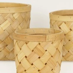 Ligne Déco Jarres Et Cache-pots 3 Cache-Pots Panier Rangement En Bois Tressé, D.16/20/25cm -Plantes vertes Soldes 3 cache pots panier rangement en bois tresse d 16 20 25cm 2