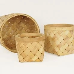 Ligne Déco Jarres Et Cache-pots 3 Cache-Pots Panier Rangement En Bois Tressé, D.16/20/25cm -Plantes vertes Soldes 3 cache pots panier rangement en bois tresse d 16 20 25cm 3
