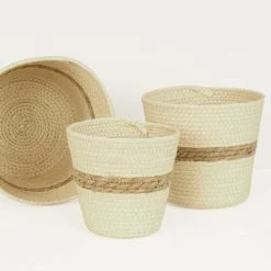 Ligne Déco Jarres Et Cache-pots 3 Cache-Pots Panier Rangement En Fibre Naturelle, D.16/20/25cm -Plantes vertes Soldes 3 cache pots panier rangement en fibre naturelle d 16 20 25cm 2