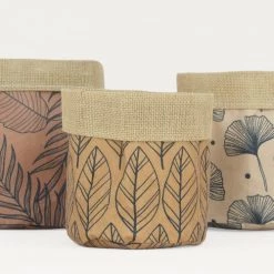 Ligne Déco Jarres Et Cache-pots 3 Cache-Pots Plante Panier Rangement Jute Et Tissu D.18/20/22cm -Plantes vertes Soldes 3 cache pots plante panier rangement jute et tissu d 18 20 22cm 2