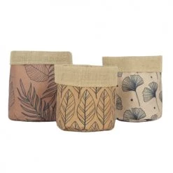 Ligne Déco Jarres Et Cache-pots 3 Cache-Pots Plante Panier Rangement Jute Et Tissu D.18/20/22cm