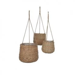 Mica Decorations Jarres Et Cache-pots 3 Cache-pots Suspendu En Jonc De Mer Marron Clair H90