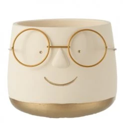 LANADECO Jarres Et Cache-pots Cache-pot Avec Lunette En Ciment Blanc Et Or 14x13