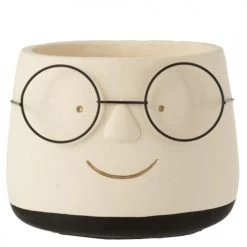 LANADECO Jarres Et Cache-pots Cache-pot Avec Lunette En Ciment Blanc Et Or 21x16