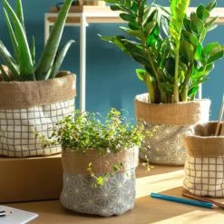 Becquet Jarres Et Cache-pots Cache-pot D'intérieur En Toile De Jute Gris -Plantes vertes Soldes cache pot d interieur en toile de jute gris 4