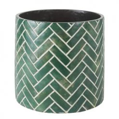 Maisons Du Monde Jarres Et Cache-pots Cache-pot En Ciment Vert Et Motifs Blancs H36