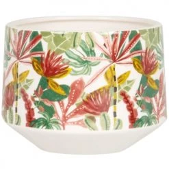 Maisons Du Monde Jarres Et Cache-pots Cache Pot En Dolomite Blanche Imprimé Végétal Multicolore H13