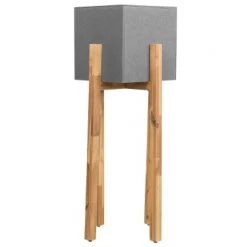 Beliani Jarres Et Cache-pots Cache-pot Gris Avec Support En Bois Carré 30x30x95cm