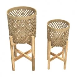 Rendez Vous Déco Jarres Et Cache-pots Cache-pot Pieds En Teck Et Bambou (lot De 2) -Plantes vertes Soldes cache pot pieds en teck et bambou lot de 2 10