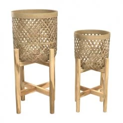 Rendez Vous Déco Jarres Et Cache-pots Cache-pot Pieds En Teck Et Bambou (lot De 2) -Plantes vertes Soldes cache pot pieds en teck et bambou lot de 2 11