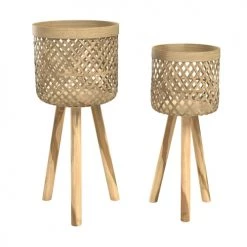 Rendez Vous Déco Jarres Et Cache-pots Cache-pot Pieds En Teck Et Bambou (lot De 2)