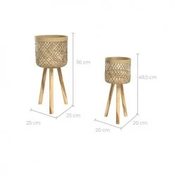 Rendez Vous Déco Jarres Et Cache-pots Cache-pot Pieds En Teck Et Bambou (lot De 2) -Plantes vertes Soldes cache pot pieds en teck et bambou lot de 2 3
