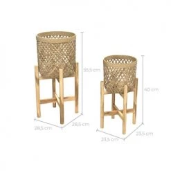 Rendez Vous Déco Jarres Et Cache-pots Cache-pot Pieds En Teck Et Bambou (lot De 2) -Plantes vertes Soldes cache pot pieds en teck et bambou lot de 2 9