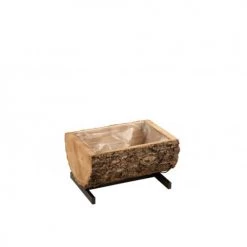 LANADECO Jarres Et Cache-pots Cache-pot Sur Pied 1/2 Tronc Bois/métal Noir L40cm