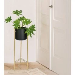Wadiga Jarres Et Cache-pots Cache-pot Sur Pied En Métal Doré Et Pot Noir H80cm -Plantes vertes Soldes cache pot sur pied en metal dore et pot noir h80cm 2