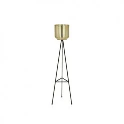 Wadiga Jarres Et Cache-pots Cache-pot Sur Pied En Métal Noir Et Laiton Doré H85cm