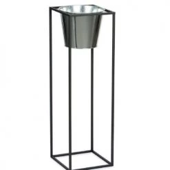 Wadiga Jarres Et Cache-pots Cache-pot Sur Pied En Métal Noir Et Pot Argenté H80cm