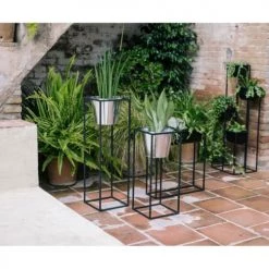 Wadiga Jarres Et Cache-pots Cache-pot Sur Pied En Métal Noir Et Pot Argenté H80cm -Plantes vertes Soldes cache pot sur pied en metal noir et pot argente h80cm 3