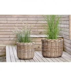 Villa Collection Jarres Et Cache-pots Cache Pots à Plantes En Fibre Beige - Lot De 2 -Plantes vertes Soldes cache pots a plantes en fibre beige lot de 2 3