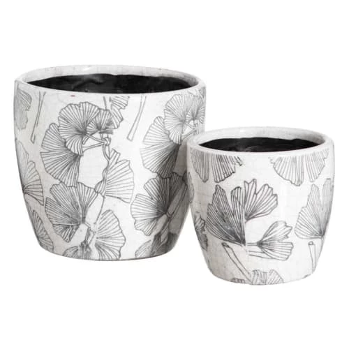 Ixia Jarres Et Cache-pots Cache-pots En Céramique Blanche Vieillie - Lot De 2 1 Ixia Jarres Et Cache-pots Cache-pots En Céramique Blanche Vieillie - Lot De 2