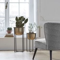 Maisons Du Monde Jarres Et Cache-pots Cache-pots En Métal Doré H62 (x2) -Plantes vertes Soldes cache pots en metal dore h62 x2 1000 6 35 210857 2