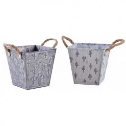 Aubry Gaspard Jarres Et Cache-pots Corbeille Carrée En Métal Cactus (lot De 2)
