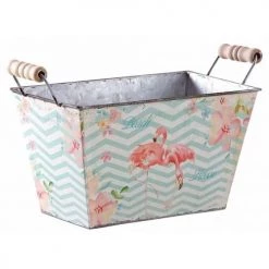 Aubry Gaspard Jarres Et Cache-pots Corbeille Rectangulaire En Métal Flamants Roses 20 Cm