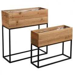 Aubry Gaspard Jarres Et Cache-pots Jardinières Hautes En Bois Recyclé Lofty (lot De 2)