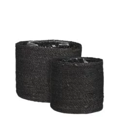 Mica Decorations Jarres Et Cache-pots Lot De 2 Cache-pots En Jute Noir -Plantes vertes Soldes lot de 2 cache pots en jute noir 4