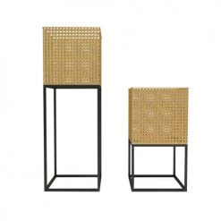 Potiron Paris Jarres Et Cache-pots Lot De 2 Cache-pots Sur Pied En Métal Couleur Or -Plantes vertes Soldes lot de 2 cache pots sur pied en metal couleur or 2