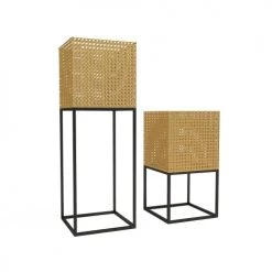 Potiron Paris Jarres Et Cache-pots Lot De 2 Cache-pots Sur Pied En Métal Couleur Or