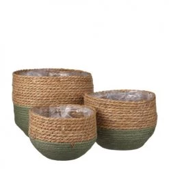 Mica Decorations Jarres Et Cache-pots Lot De 3 Cache-pots En Jonc De Mer Vert Et Marron H24