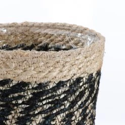 Mica Decorations Jarres Et Cache-pots Lot De 3 Cache-pots En Jute Noir Et Plastique -Plantes vertes Soldes lot de 3 cache pots en jute noir et plastique 2