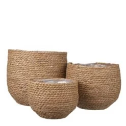 Mica Decorations Jarres Et Cache-pots 3 Cache-pots En Jonc De Mer Gris H24 -Plantes vertes Soldes lot de 3 cache pots en papier marron clair h24 4