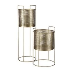 Mica Decorations Jarres Et Cache-pots Porte-plante En Métal Noir Lot De 2 -Plantes vertes Soldes porte plante en metal dore lot de 2 2