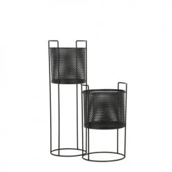 Mica Decorations Jarres Et Cache-pots Porte-plante En Métal Noir Lot De 2