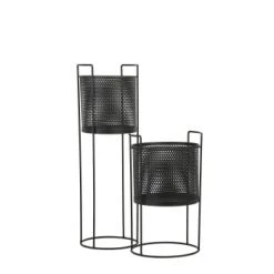 Mica Decorations Jarres Et Cache-pots Porte-plante En Métal Noir Lot De 2 -Plantes vertes Soldes porte plante en metal noir lot de 2 5
