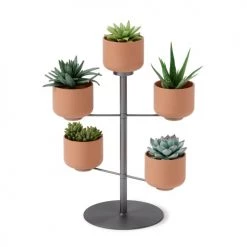 Umbra Jarres Et Cache-pots Porte Pots De Fleurs Rotatifs, 5 Pots, Céramique Et Métal Titanium