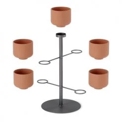 Umbra Jarres Et Cache-pots Porte Pots De Fleurs Rotatifs, 5 Pots, Céramique Et Métal Titanium -Plantes vertes Soldes porte pots de fleurs rotatifs 5 pots ceramique et metal titanium 3