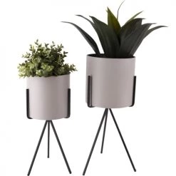 Present Time Jarres Et Cache-pots Pot Pedestal Xl Métal Gris -Plantes vertes Soldes pot pedestal xl metal gris 5